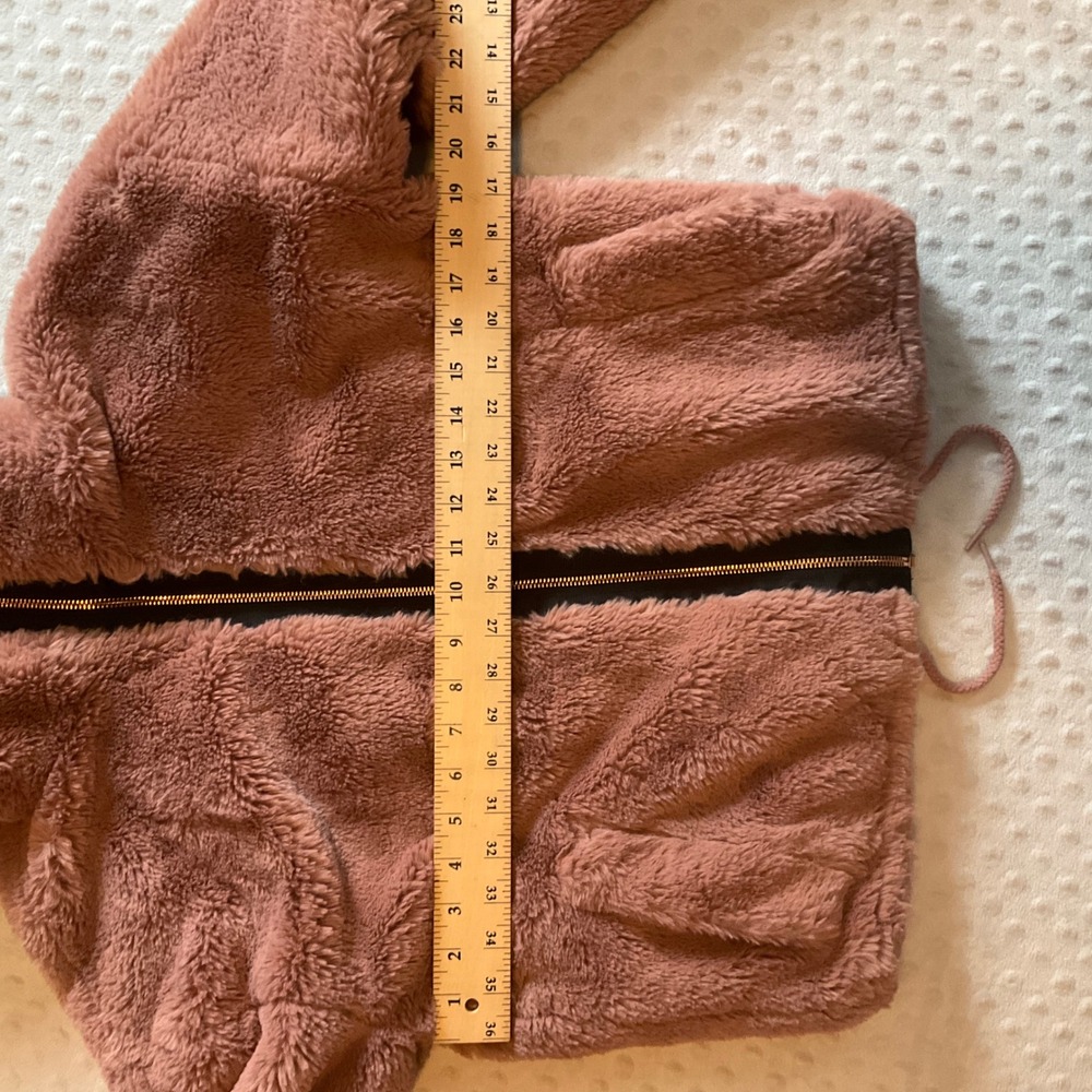 Lucky Brand Faux Fur Hooded‎ Zip-Up Jacket XS Mauve Pink Fuzzy Cozy - Picture 4 of 6